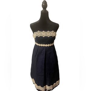Lilly Pulitzer embroidered navy strapless cocktail dress size 2